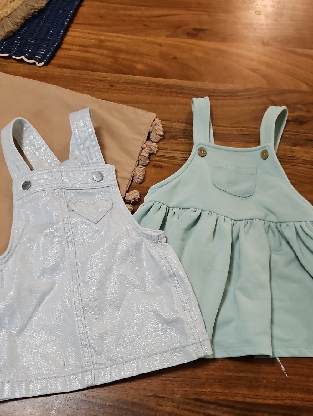 Old Navy Light Blue Shimmery and Mint Green Pinafore Dresses